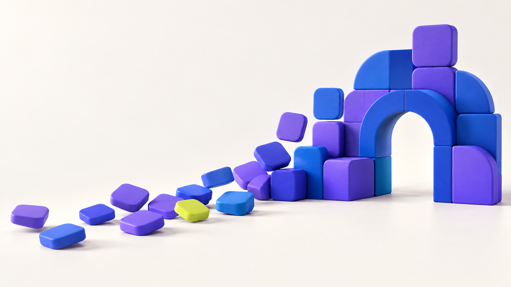 Violet geometric forms arranging data into an ordered path